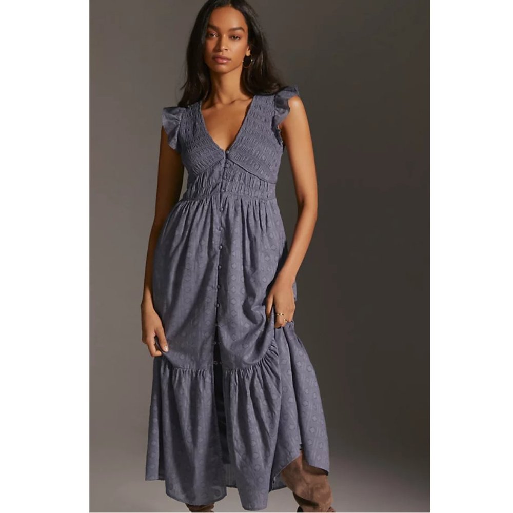 Anthropologie Slate Blue Midi Dress - Picture 2 of 9